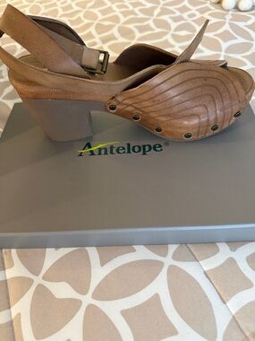 Antelope Tan Leather Slingback Clog Sandals